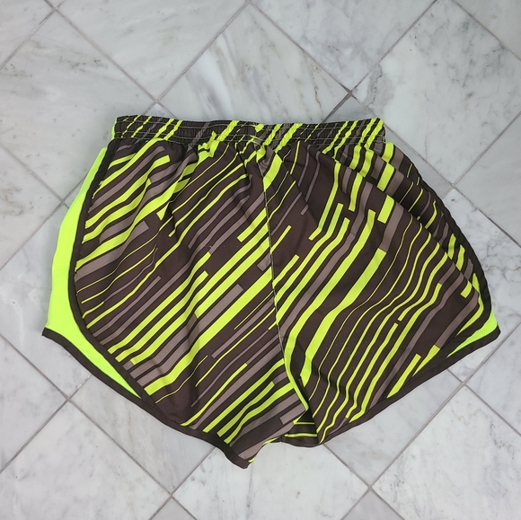 Nike Tempo Running Shorts Brown Green Stripes Smal - Picture 2 of 3